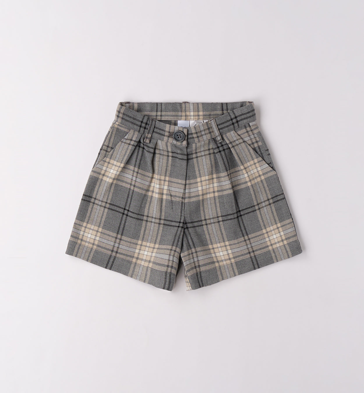 Completo bimba con shorts scozzesi e cardigan