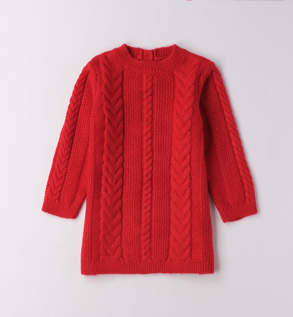 Abito bambina trecce  panna e rosso