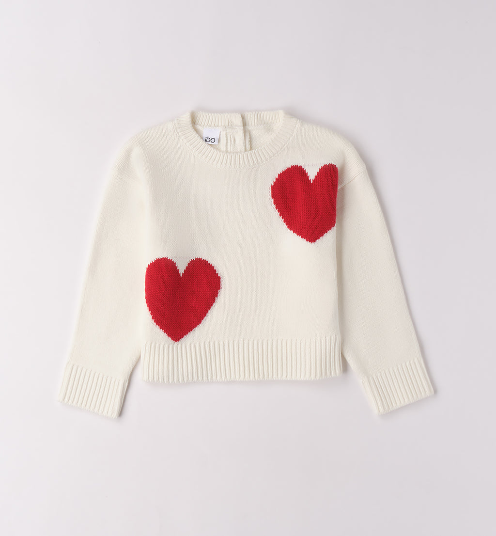 Maglione panna con cuori rossi bambina