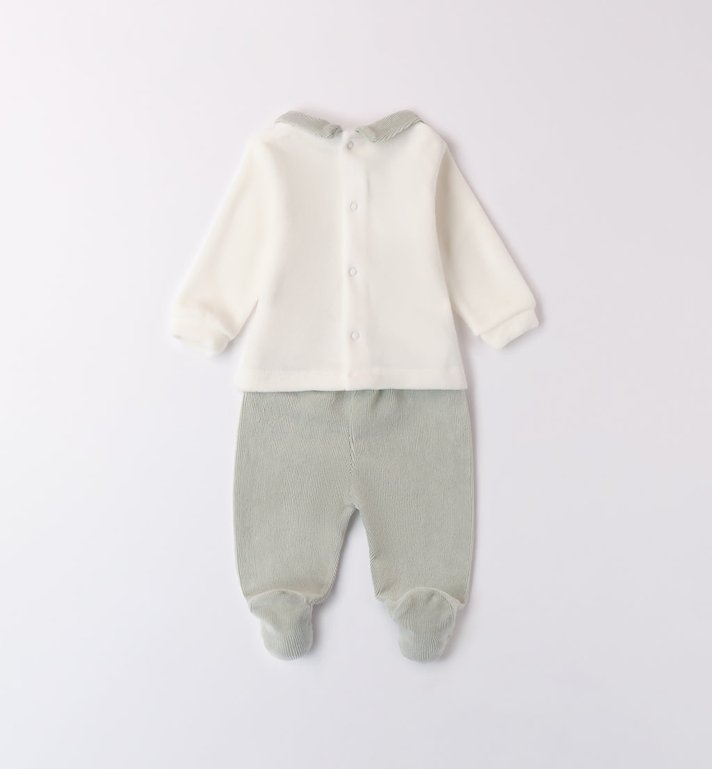 Tutina neonato caldo cotone con orsetto verde
