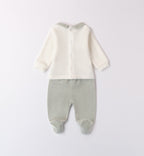 Tutina neonato caldo cotone con orsetto verde