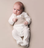 Tutina neonato/a caldo cotone con orsetto beige