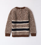 Maglione Bambino in Maglia a Righe Marrone e Panna
