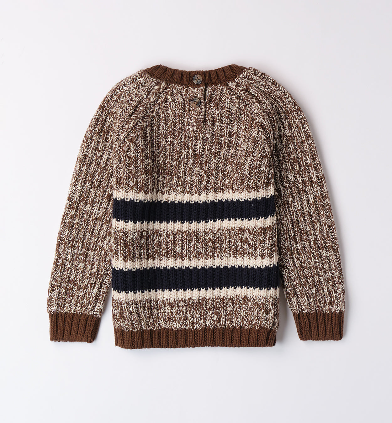 Maglione Bambino in Maglia a Righe Marrone e Panna