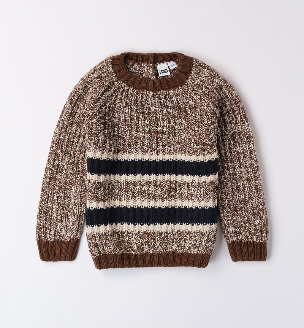 Maglione Bambino in Maglia a Righe Marrone e Panna
