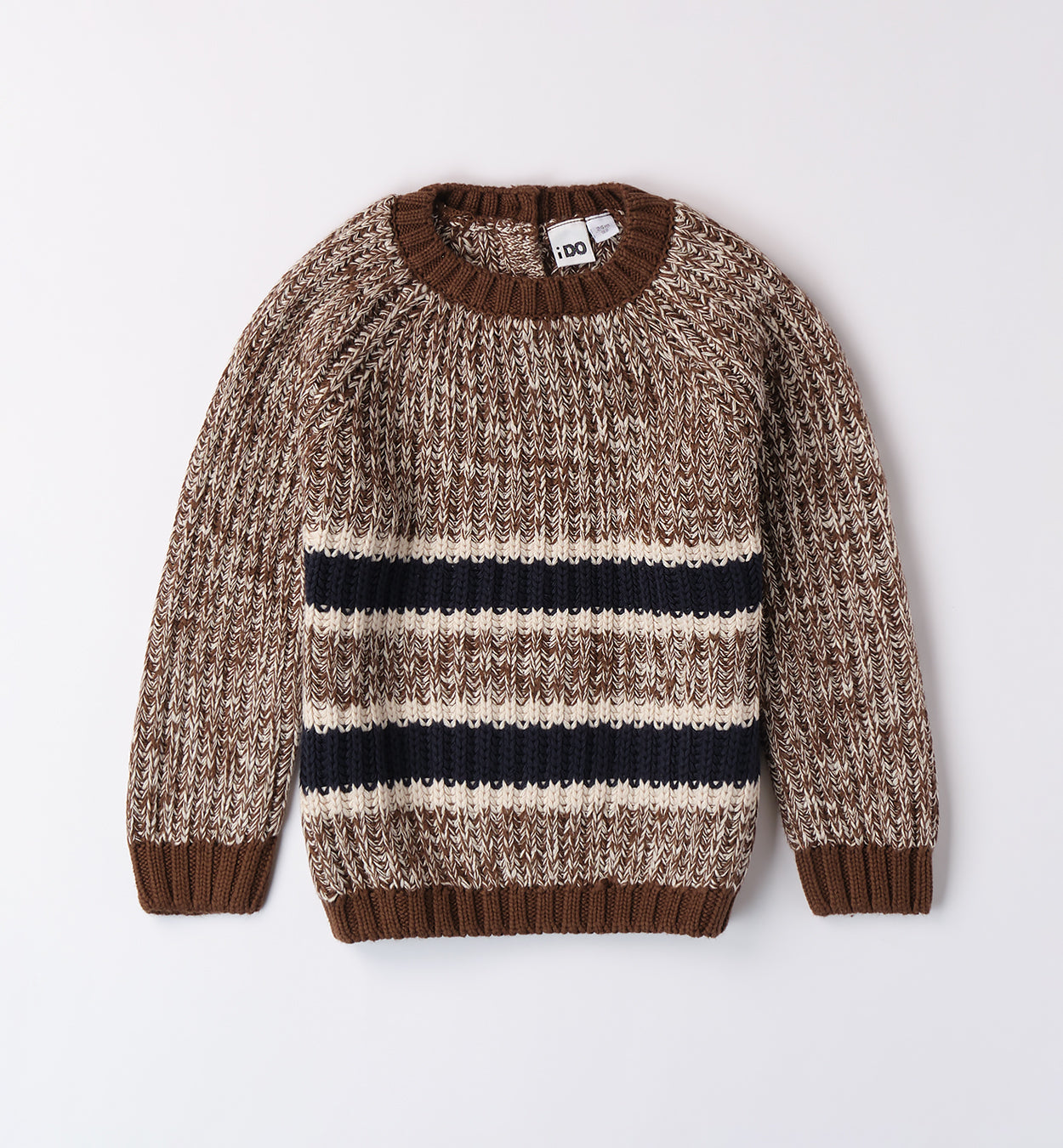 Maglione Bambino in Maglia a Righe Marrone e Panna