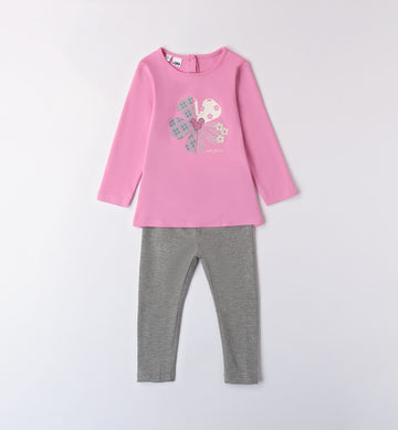 Completo bimba rosa con leggings grigi