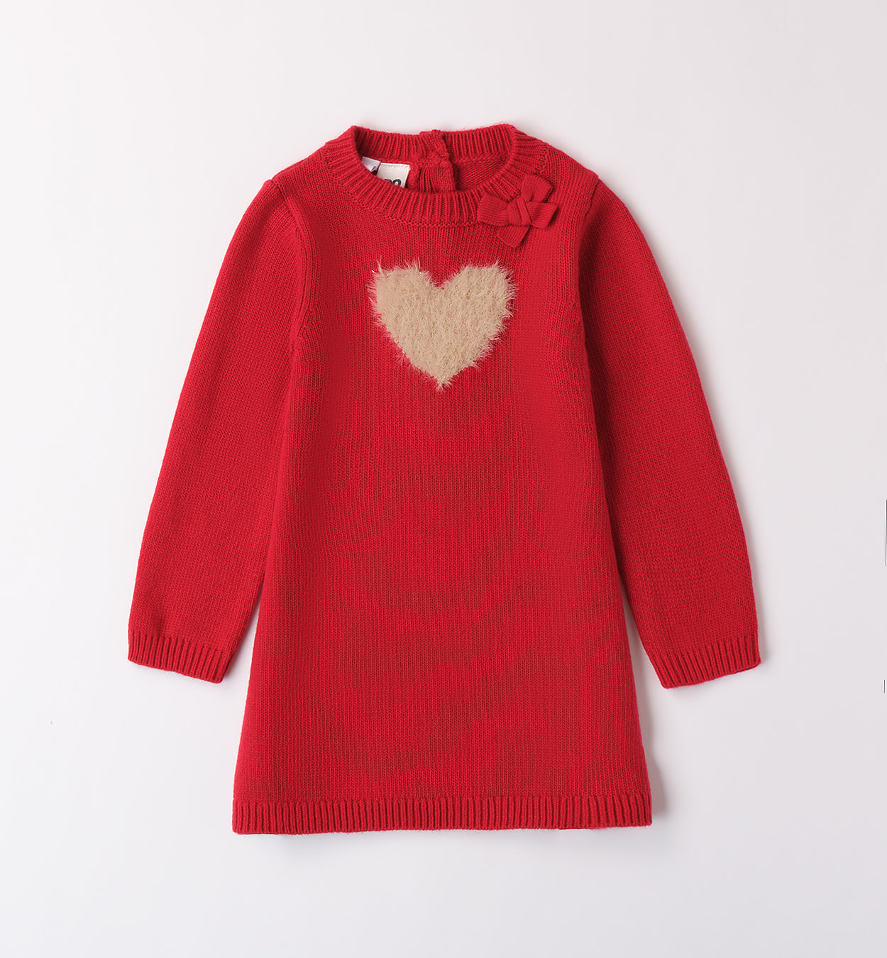 Abitino in maglia rossa con cuore peluche per bambina