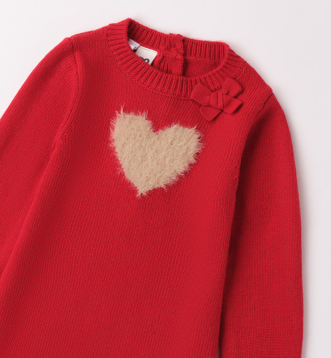 Abitino in maglia rossa con cuore peluche per bambina