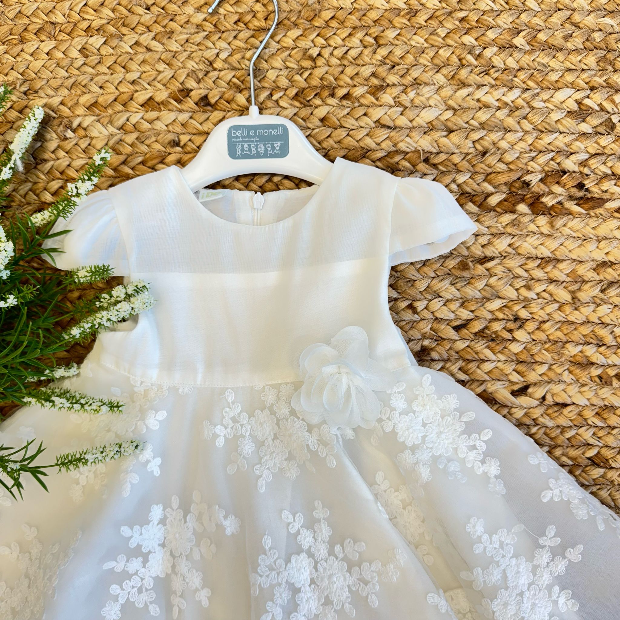 ABITO DA BATTESIMO IN ORGANZA CON BALZA RICAMATA-I-DO