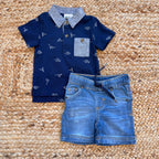 COMPLETO IDO POLO DINOSAURI E SHORTS DENIM