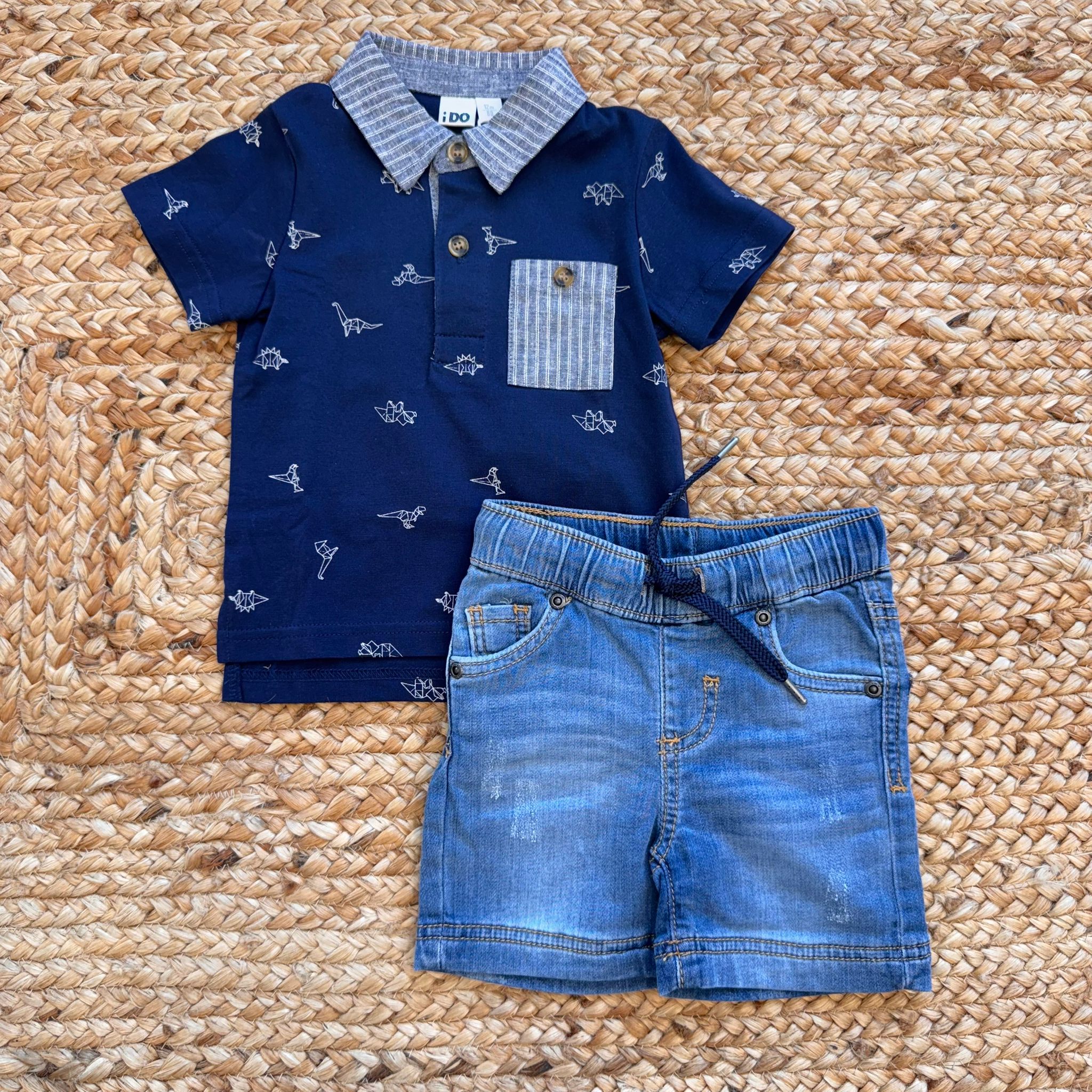 COMPLETO IDO POLO DINOSAURI E SHORTS DENIM