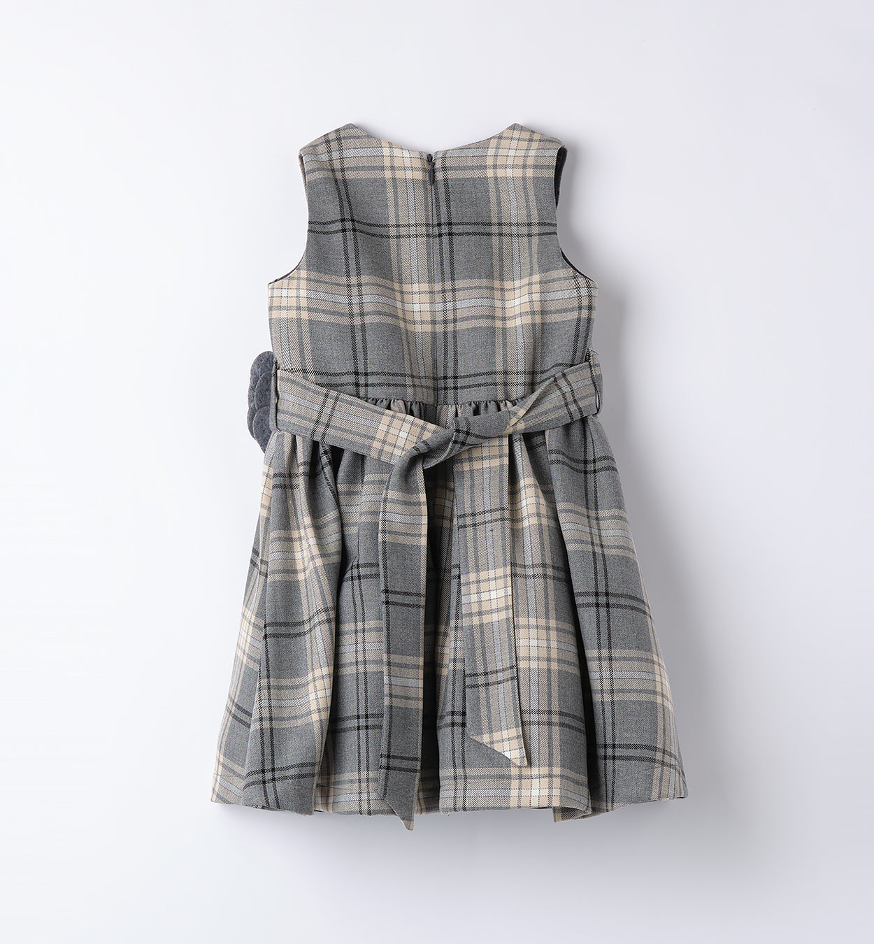 Abito bimba scozzese grigio con fiori