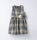 Abito bimba scozzese grigio con fiori