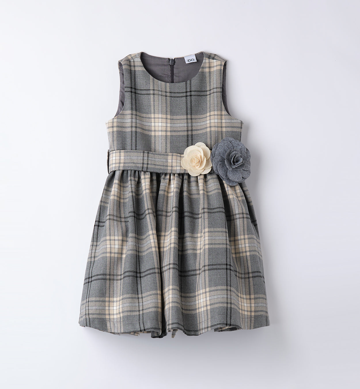 Abito bimba scozzese grigio con fiori