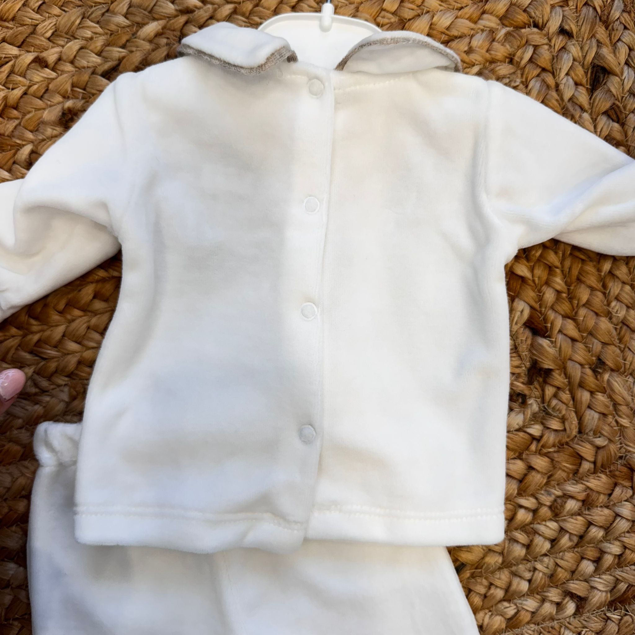 Tutina neonato ciniglia panna con orsetto