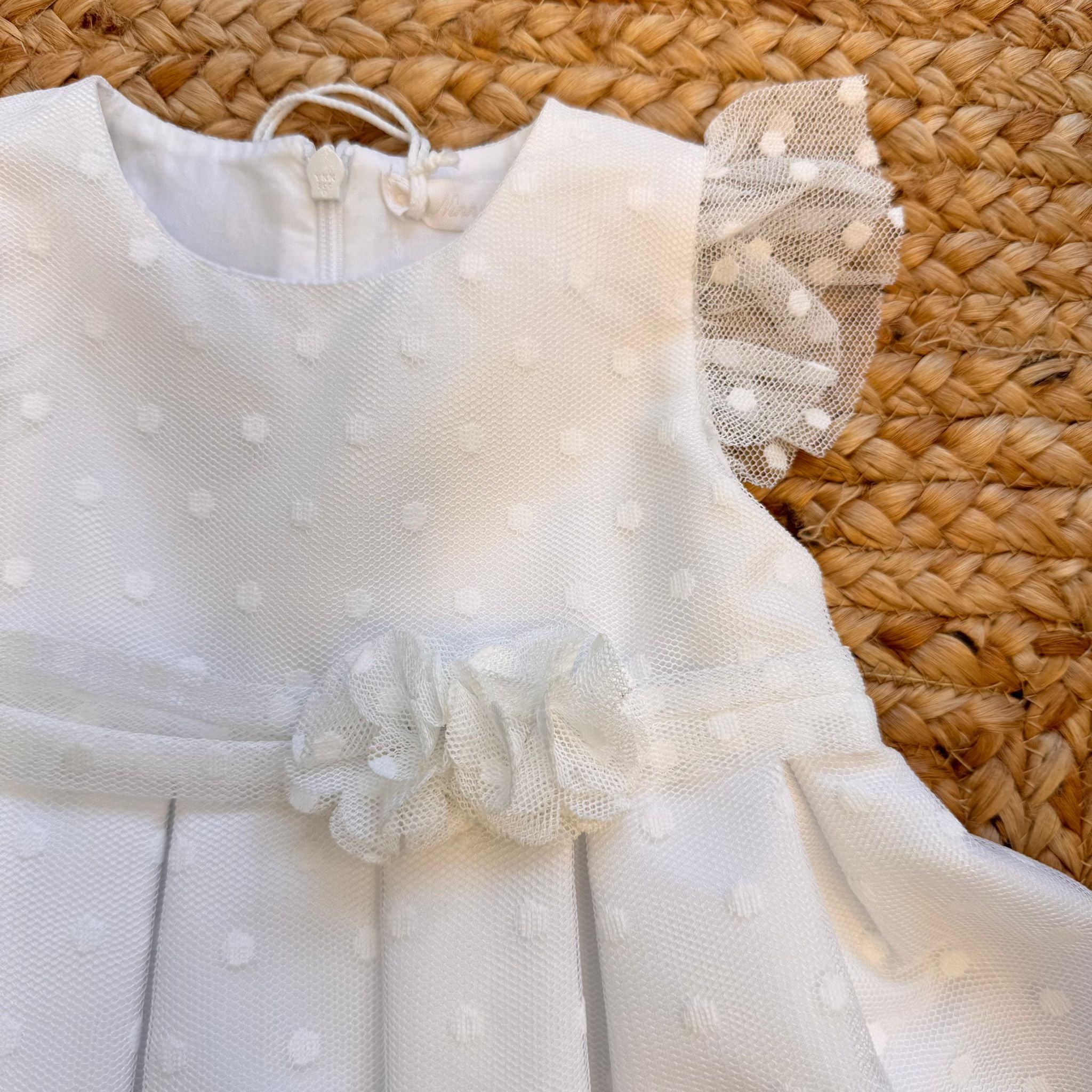 ABITO BATTESIMO POIS E FIORI IN TULLE