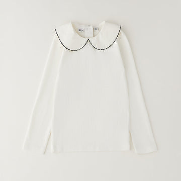 Maglia bambina con colletto Peter Pan e profili blu