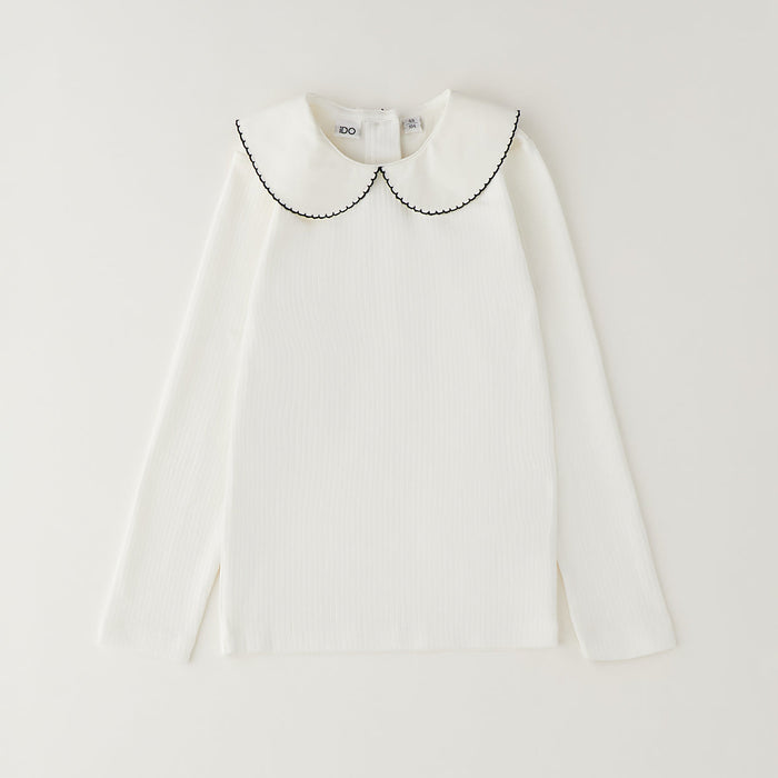 Maglia bambina con colletto Peter Pan e profili blu