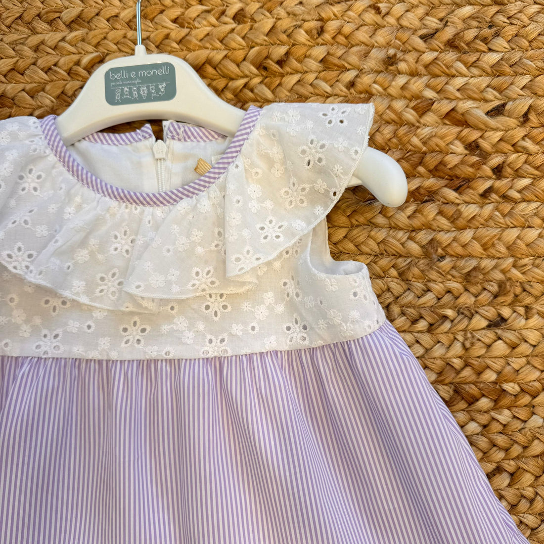 VESTITO BAMBINA LILLA A RIGHE CON CORPETTO SANGALLO