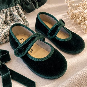 Ballerina Mary Jane bimba in velluto verde bosco