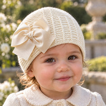 Cappello bambina panna Condor con fiocco in gros-grain