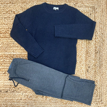 Maglione bimbo blu con pantalone microfantasia