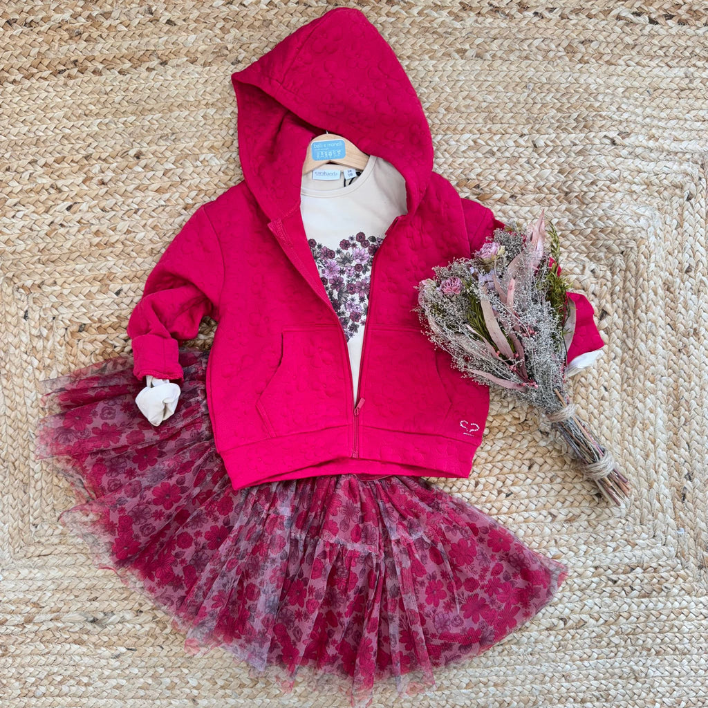 Completo bambina fucsia con tutu a fiori