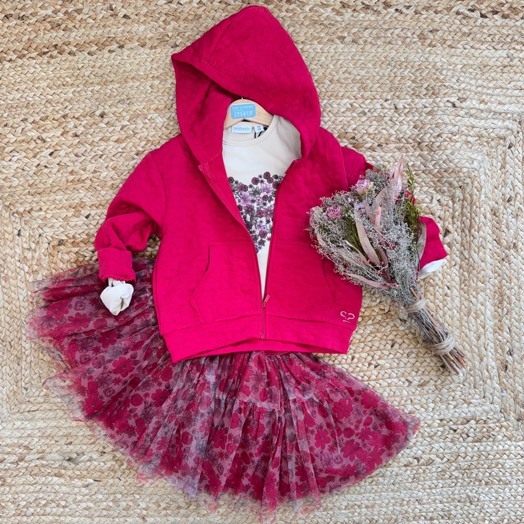 Completo bambina fucsia con tutu a fiori