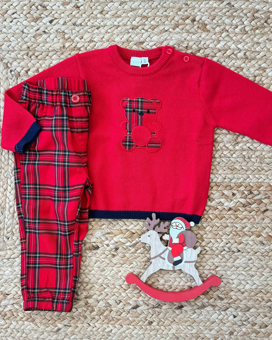 Completo Natalizio Rosso con Orsetto in Tartan