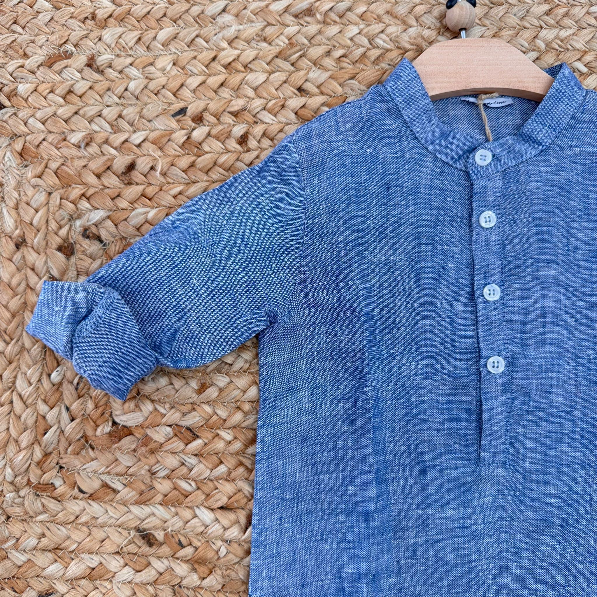 CAMICIA BAMBINO IN LINO BLU