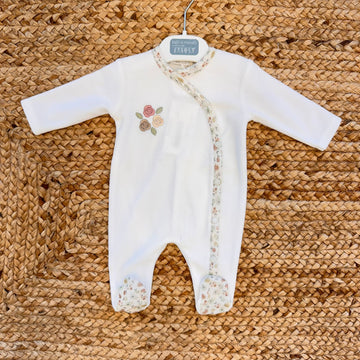 Tutina neonata ciniglia panna con rose ricamate