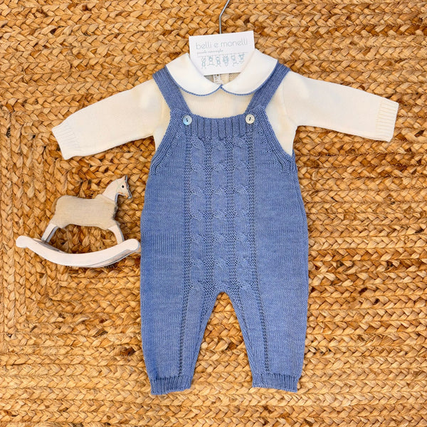 Salopette neonato in pura lana con treccia centrale