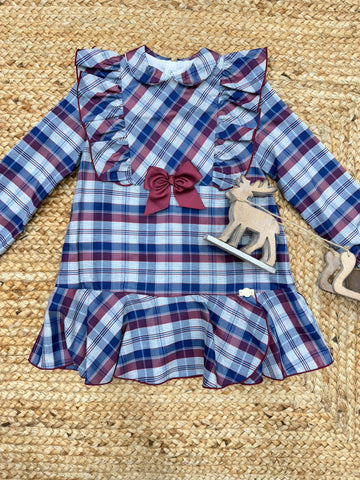 Abito tartan bambina elegante con volant e fiocco