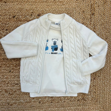 Maglioncino bambino panna trecce con t-shirt orsetti