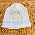 Uscita clinica neonato ciniglia celeste e beige con orsetto