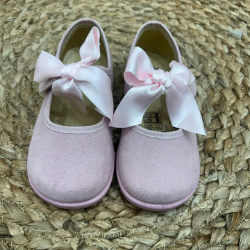 Ballerine in velluto rosa con fiocco in raso