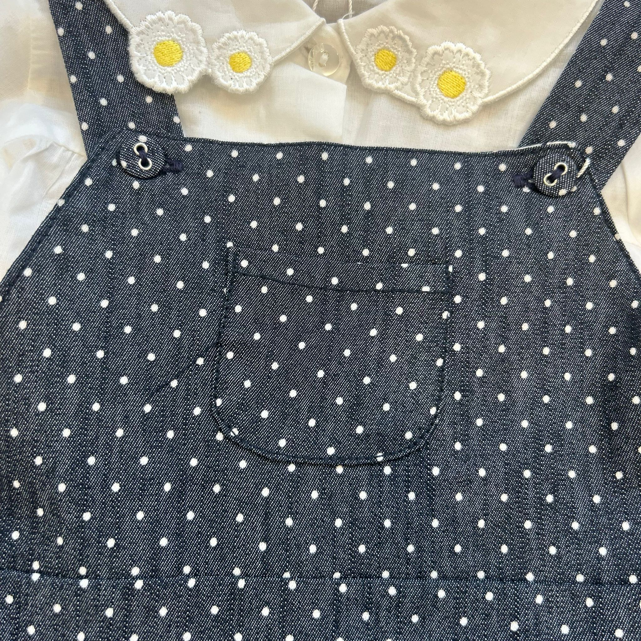 COMPLETO BIMBA SALOPETTE BLU A POIS E CAMICINA MARGHERITE