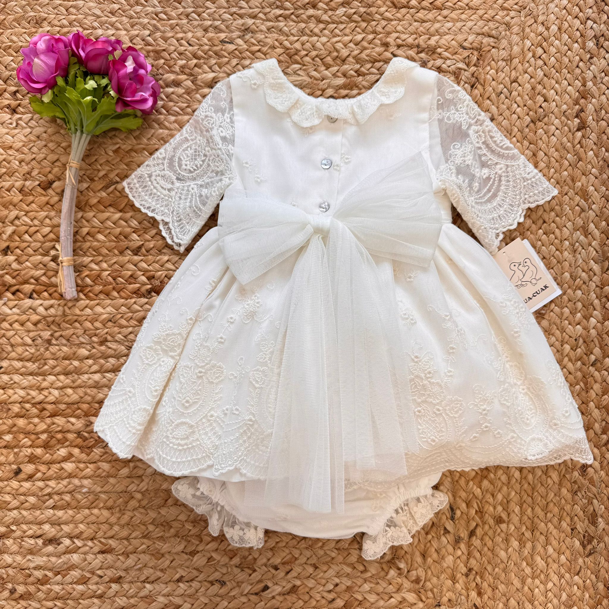 ABITO BATTESIMO BIMBA IN TULLE E PIZZO