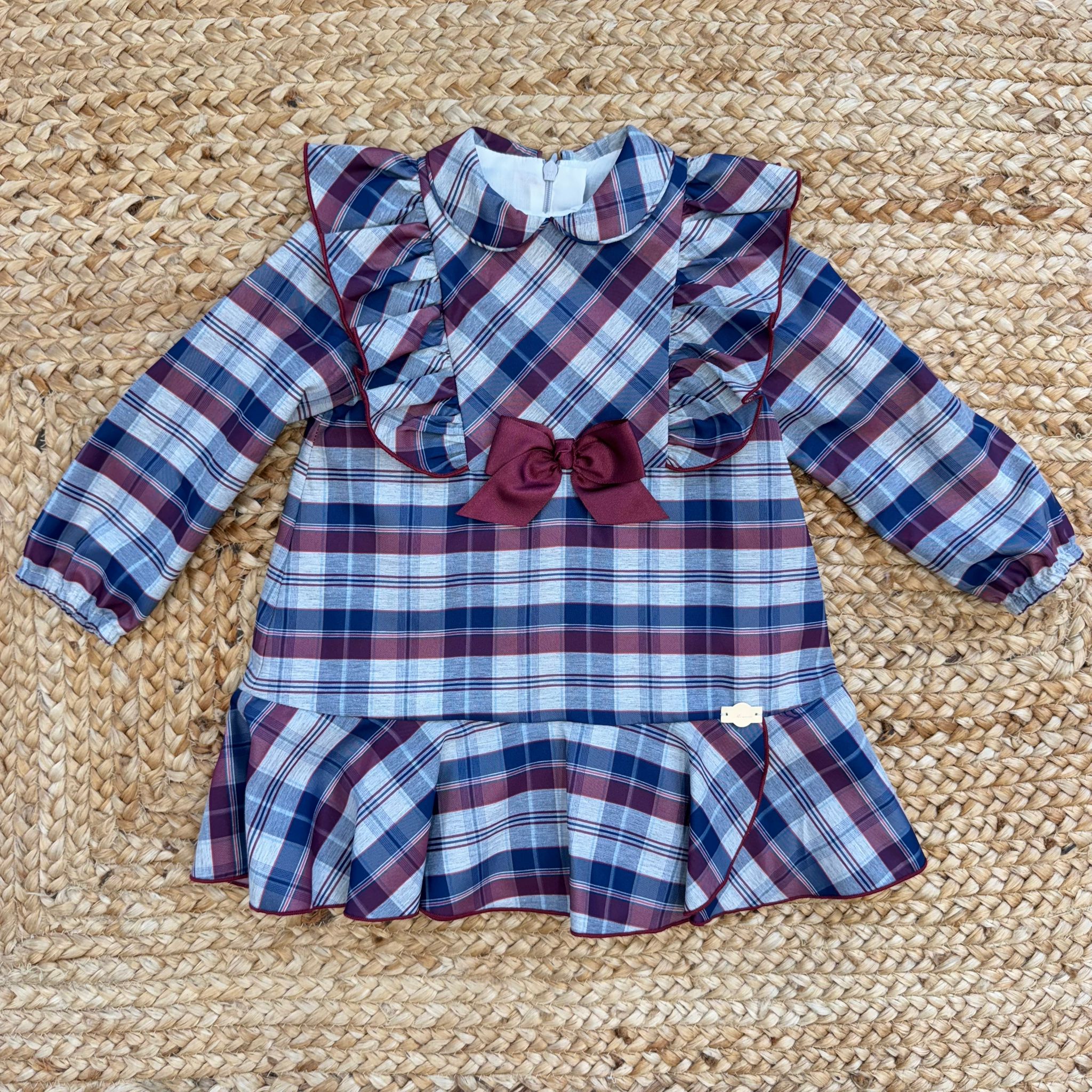 Abito bimba in tartan con volant e fiocco