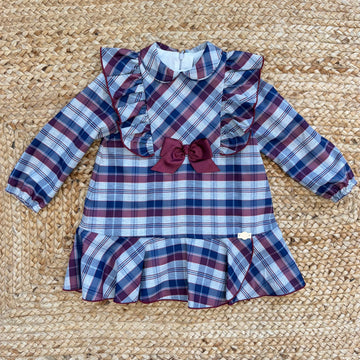 Abito bimba in tartan con volant e fiocco