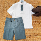 COMPLETO ESTIVO BAMBINO: POLO BIANCA E PANTALONI VERDE SALVIA