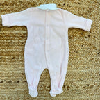Tutina neonata ciniglia rosa con cuoricini ricamati