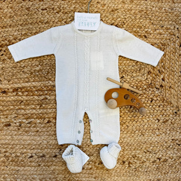 Tutina neonato/a panna in lana e cashmere con scarpine coordinate