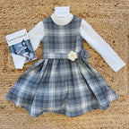 Abito bimba scozzese grigio con fiori