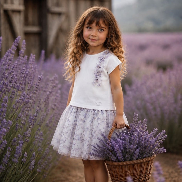 Completo bimba  con gonna in tulle stampa farfalle
