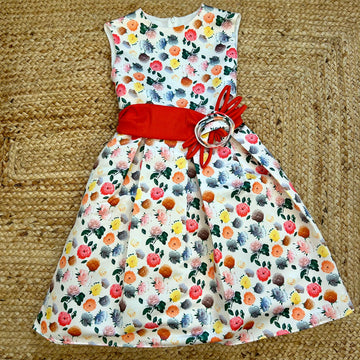 Abito bambina floreale con cintura arancio