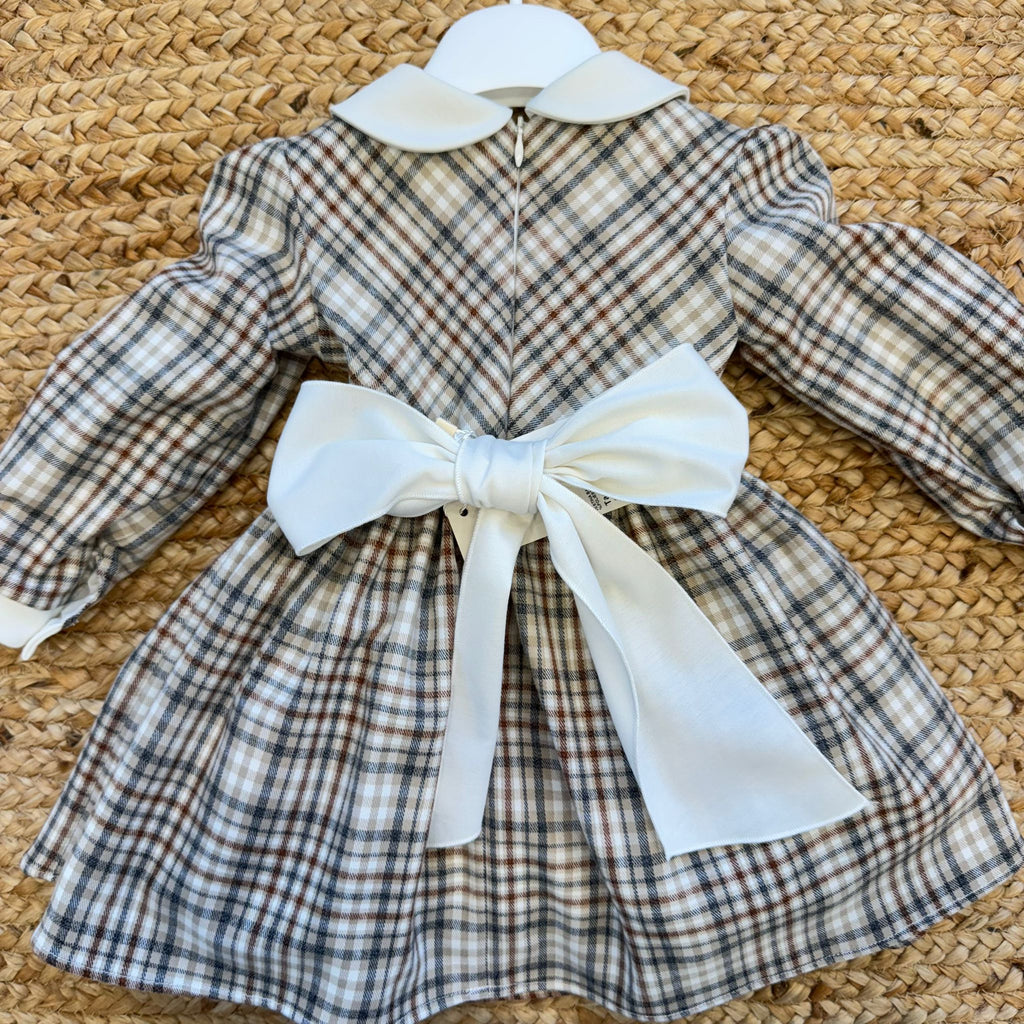 Abitino scozzese panna e beige con fiocco in vita
