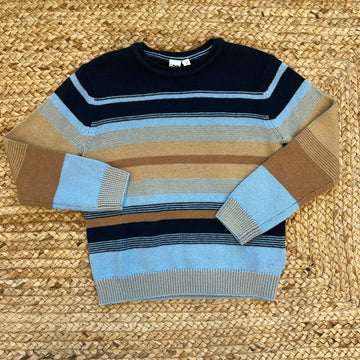 Maglione bimbo a righe blu, azzurro e cammello