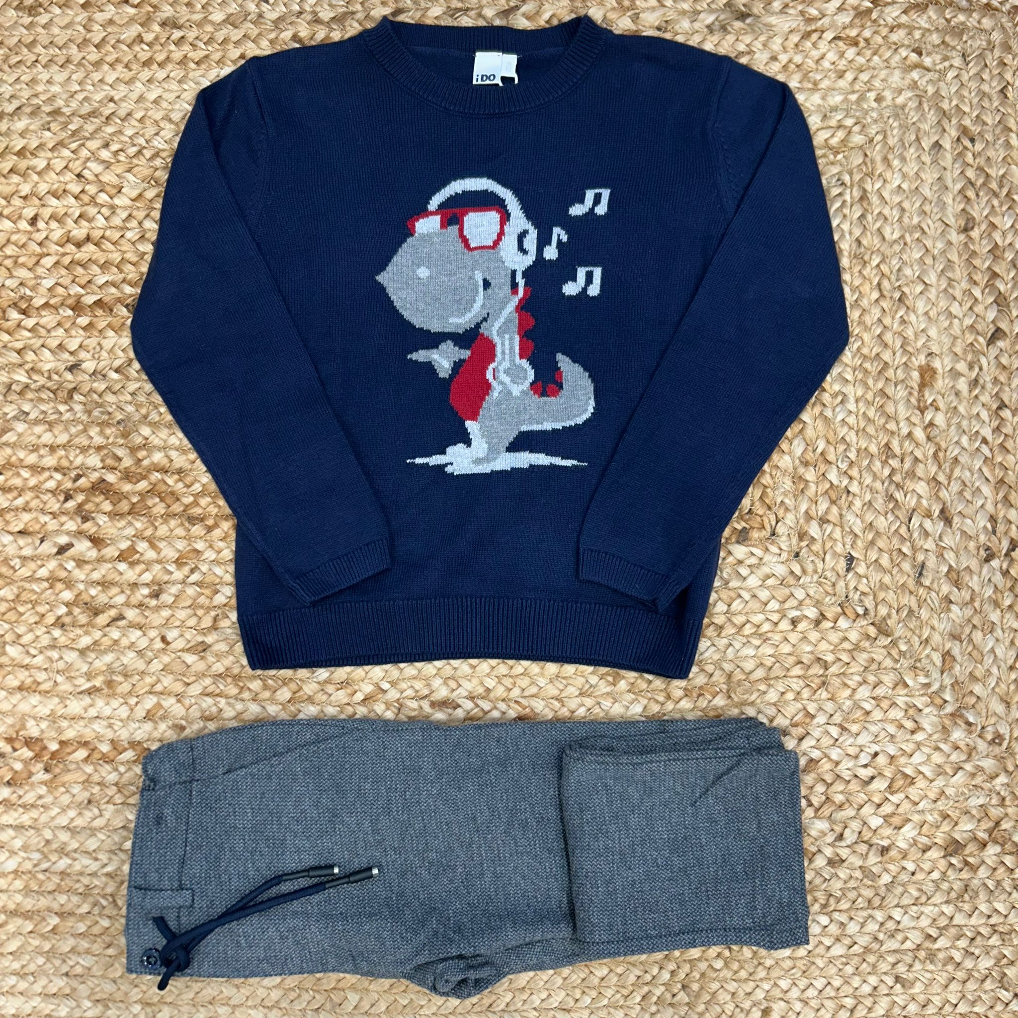 Completo bimbo blu e grigio dinosauro